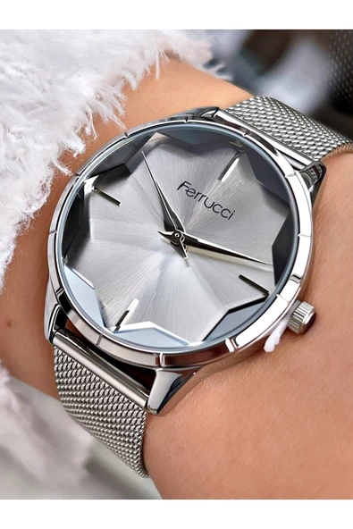 Ferrucci Gümüş Renk Hasır Kordon Kadın Kol Saati Bileklik Hediyeli ürün görseli 1