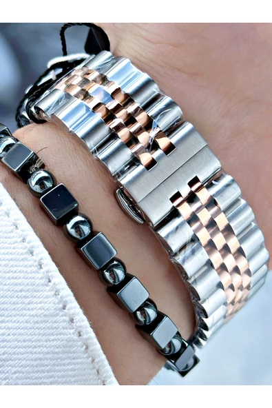 Reward Rose Gold Gümüş Renk Otomatik Mekanizma Roma Rakamlı Erkek Kol Saati + BİLEKLİK - Resim 5