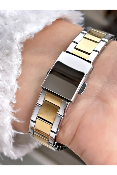 Ferrucci Taşlı Kasa Altın-gümüş Renk Çelik Kordon Kadın Kol Saati Bileklik Hediyeli - Resim 3