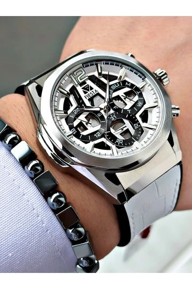 Fiesta Siyah Renk Fonksiyonlu Çelik Kasa Spor Deri Silikon Erkek Kol Saati + BİLEKLİK ürün görseli 1