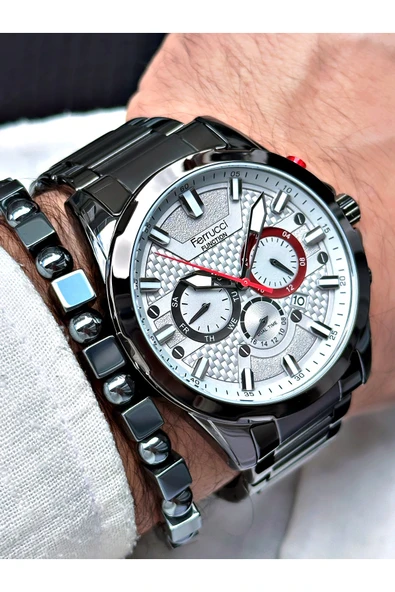Ferrucci Siyah Renk Fonksiyonlar Aktif Orijinal Çelik Kordon Erkek Kol Saati + BİLEKLİK HEDİYELİ ürün görseli 1