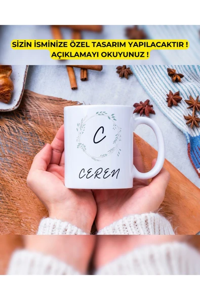 Baş Harf Çiçek Çerçeve Kupa Bardak Kişiye Özel Baskılı Hediye Bardak Mug Kahve Bardağı ürün görseli 1