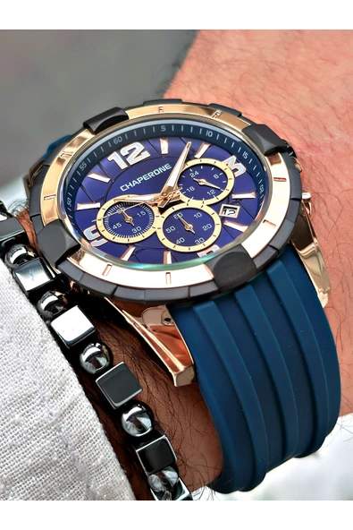 Chaperone Lacivert Spor Silikon Fonksiyonlu Şık Dizayn Erkek Kol Saati + BİLEKLİK HEDİYELİ By Reward - Resim 4
