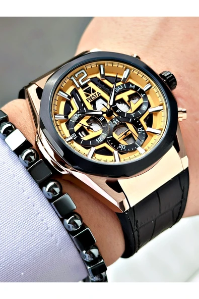 Fiesta Siyah Renk Fonksiyonlu Çelik Kasa Spor Deri Silikon Erkek Kol Saati + BİLEKLİK ürün görseli 1