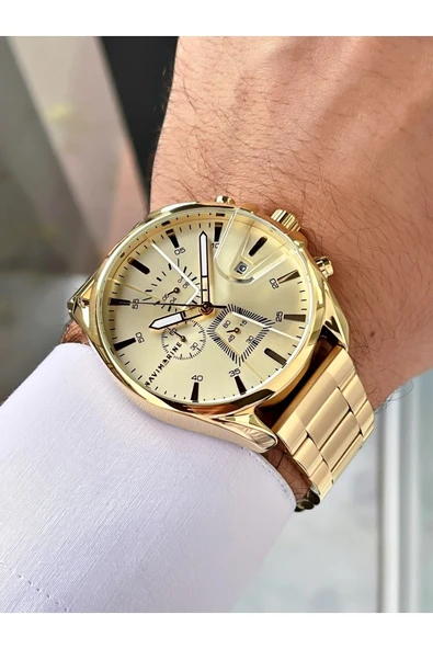 Navimarine Altın Renk Fonksiyonlu Çelik Kordon Erkek Kol Saati Bileklik Hediyeli - Resim 2