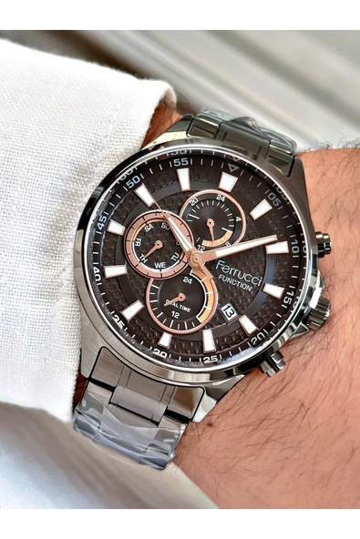 Ferrucci Füme Renk Spor Çelik Kordon Orijinal Erkek Kol Saati + BİLEKLİK HEDİYELİ ürün görseli 1