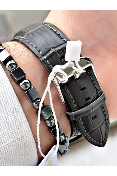 Chaperone Gri Renk Deri Kordon Fonksiyonlu  Erkek Kol Saati + BİLEKLİK HEDİYELİ By REWARD - Resim 5