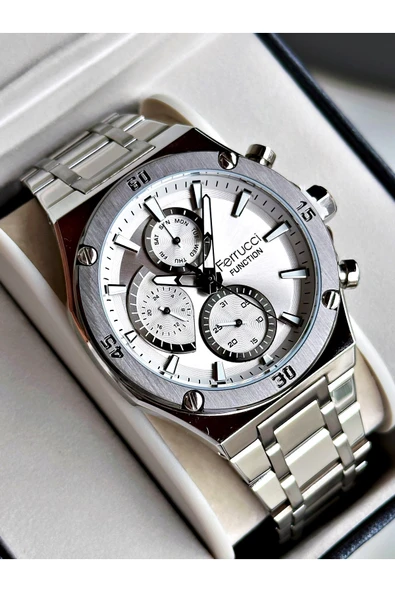 Ferrucci Gümüş Renk Fonksiyonlu Çelik Kordon Erkek Kol Saati + BİLEKLİK ürün görseli 1