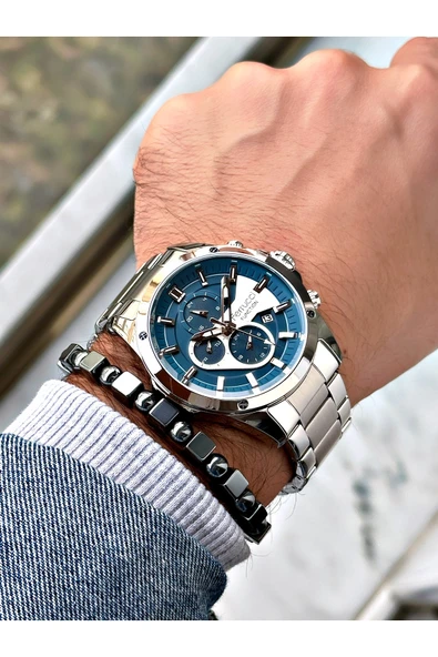 Ferrucci Gümüş Renk Fonksiyonlar Aktif  Erkek Kol Saati + BİLEKLİK - Resim 2