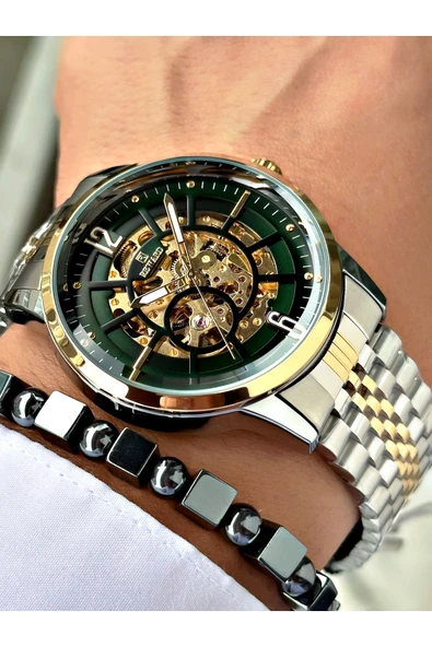 Reward Gümüş Altın Renk Business Otomatik Erkek Kol Saati + BİLEKLİK HEDİYELİ - Resim 2