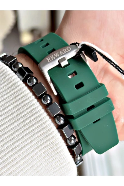 Reward Siyah Renk Çelik Kasa Otomatik Spor Silikon Business Erkek Kol Saati + BİLEKLİK - Resim 4