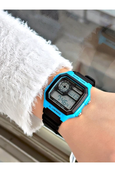 Cockpit Silikon Kordon 5 ATM Su Geçirmez Alarmlı Işıklı Kronometreli Dijital Kadın Kol Saati - Resim 2