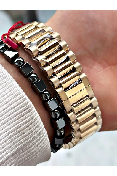 Fiesta Altın Silver Renk Çelik Kasa Kordon Erkek Kol Saati + BİLEKLİK - Resim 5