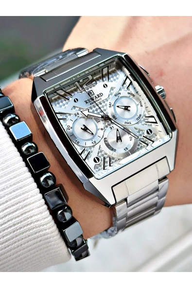 Reward Gümüş Renk Kare Model Fonksiyonlu Çelik Kordon Erkek Kol Saati + BİLEKLİK HEDİYELİ - Resim 3