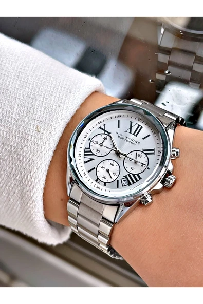 Navimarine Gümüş Renk Çelik Kordon Kadın Kol Saati Bileklik Hediyeli - Resim 2