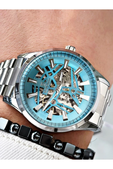 Reward Gümüş Renk İskelet Model Otomatik Çelik Kordon Erkek Kol Saati + BİLEKLİK ürün görseli 1