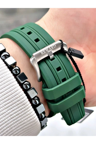 Reward Yeşil Renk Kare Spor Fonksiyonlar Aktif Erkek Kol Saati + BİLEKLİK - Resim 4