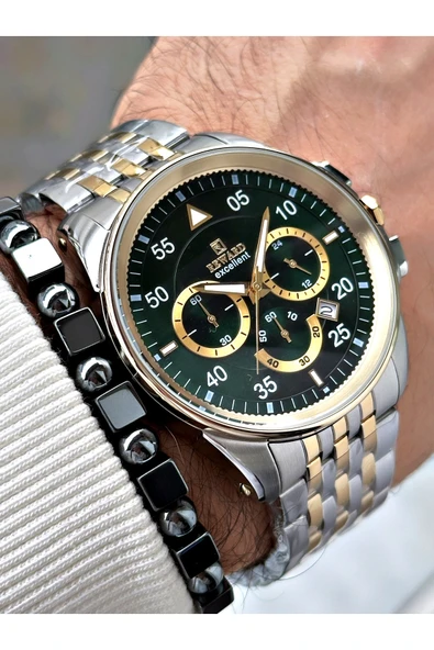 Reward Altın Gümüş Renk Dakika Göstergeli Kasa Kordon Çelik Erkek Kol Saati + BİLEKLİK HEDİYELİ - Resim 3