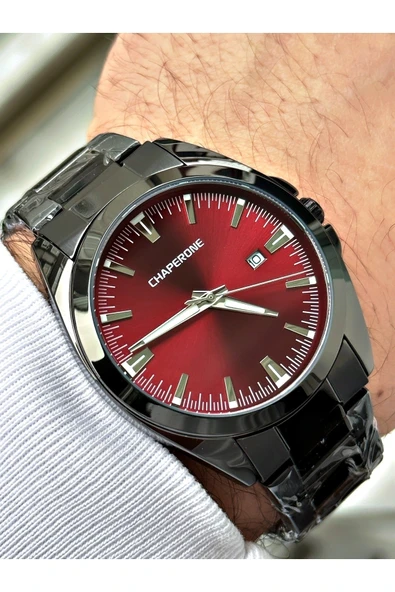 Chaperone Siyah Renk Klasik Sade Model Takvimli Erkek Kol Saati + BİLEKLİK HEDİYELİ By REWARD ürün görseli 1