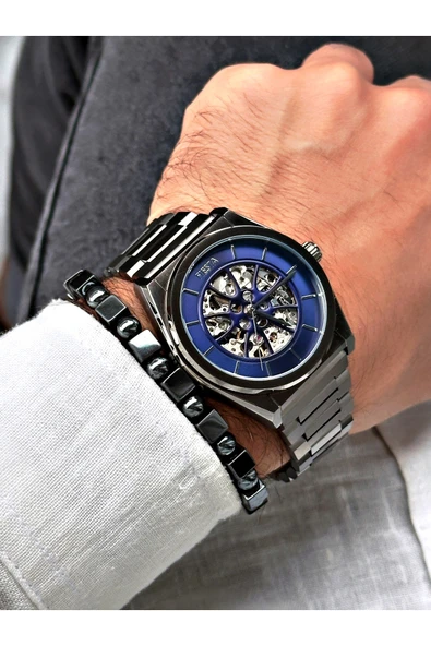 Fiesta Füme Renk Otomatik Business Çelik Lüx Erkek Kol Saati + BİLEKLİK HEDİYELİ - Resim 2