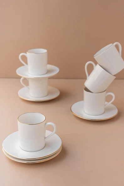 Soley | Ceyda | Altın Kenarlı 12 Parça 6 Kişilik Porselen Kahve Fincan Takımı - Resim 4