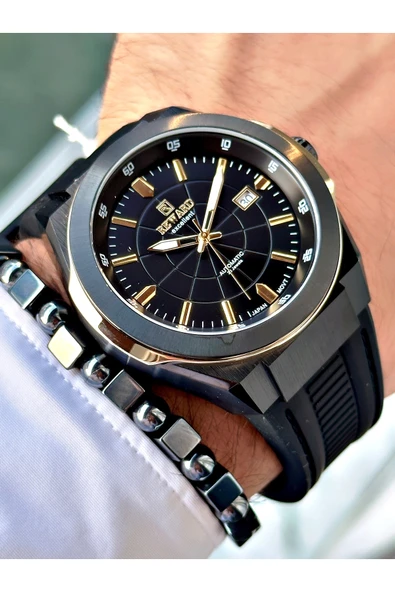 Reward Siyah Renk Çelik Kasa  Mekanizma Lüx Erkek Kol Saati + BİLEKLİK - Resim 3