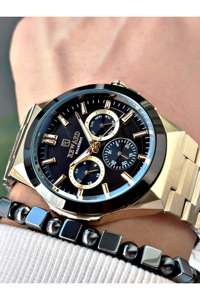 Reward Altın Renk Fonksiyonlu Büyük Kasa Erkek Kol Saati + BİLEKLİK HEDİYELİ ürün görseli 1