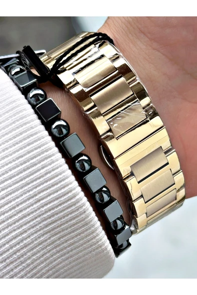 Reward Altın Renk Fonksiyonlar Aktif Kare Erkek Kol Saati + BİLEKLİK - Resim 4
