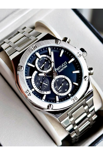 Ferrucci Gümüş Renk Fonksiyonlu Çelik Kordon Erkek Kol Saati + BİLEKLİK ürün görseli 1