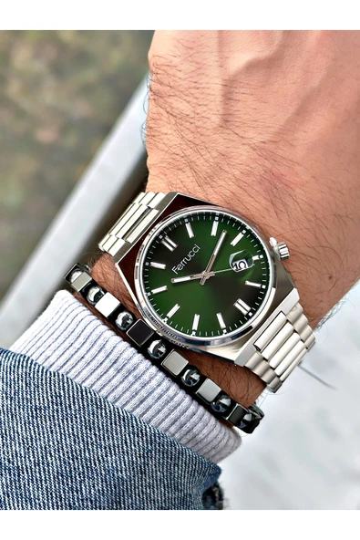 Ferrucci Gümüş Renk Klasik Takvimli Çelik Kordon Erkek Kol Saati + BİLEKLİK - Resim 2