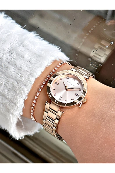Ferrucci Rose Gold Renk Roma Rakamlı Model Çelik Kordon Kadın Kol Saati + BİLEKLİK HEDİYELİ - Resim 2