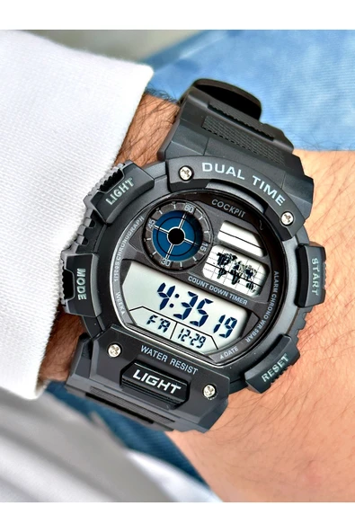 Cockpit Silikon Kordon 5 ATM Su Geçirmez Alarmlı Işıklı Kronometreli Dijital Erkek Kol Saati ürün görseli 1