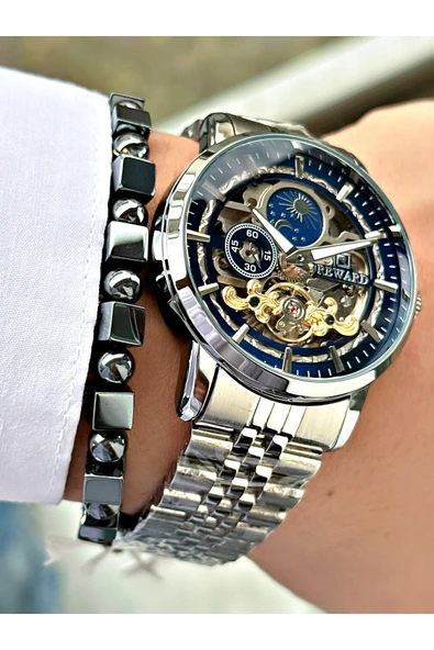 Reward Gümüş Renk Business Otomatik Orjinal Çelik Kordon Erkek Kol Saati + BİLEKLİK HEDİYELİ - Resim 2