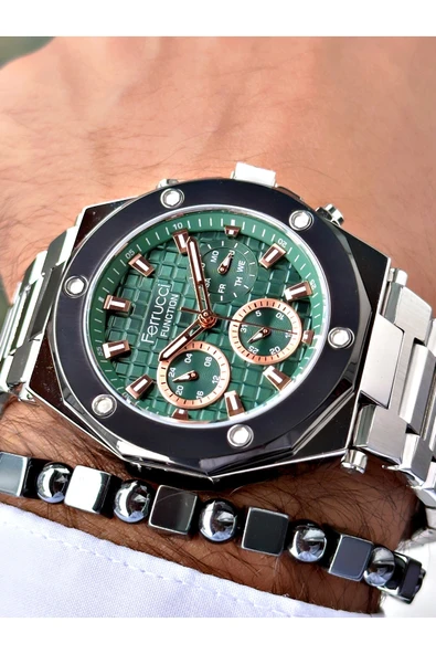 Ferrucci Gümüş Renk Çelik Kordon Spor Model  Erkek Kol Saati + BİLEKLİK ürün görseli 1