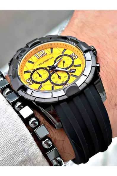 Chaperone Siyah Spor Silikon Fonksiyonlu Şık Dizayn Erkek Kol Saati + BİLEKLİK HEDİYELİ By Reward - Resim 2