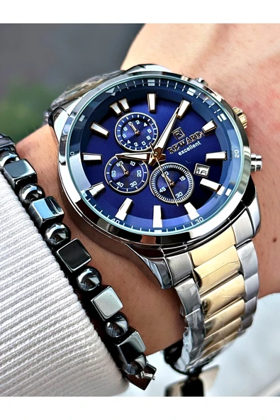 Reward Altın Gümüş Renk Fonksiyonlu Çelik Kordon Erkek Kol Saati + BİLEKLİK HEDİYELİ - Resim 3
