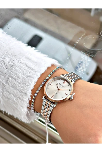 Ferrucci Altın Renk Sade Model Klasik Çelik Kordon Kadın Kol Saati + BİLEKLİK - Resim 2