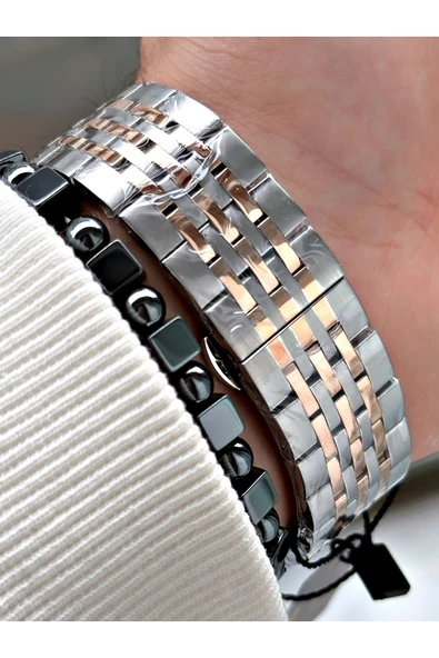 Reward Gümüş Renk Çelik Kasa Kordon Business Erkek Kol Saati + BİLEKLİK - Resim 3