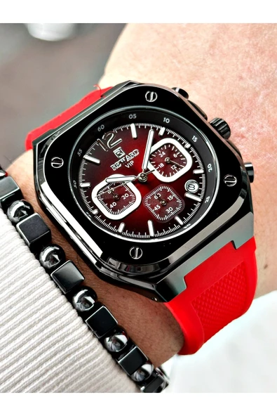 Reward Kırmızı Renk Kare Model Fonksiyonlu Silikon Spor Erkek Kol Saati + BİLEKLİK - Resim 4