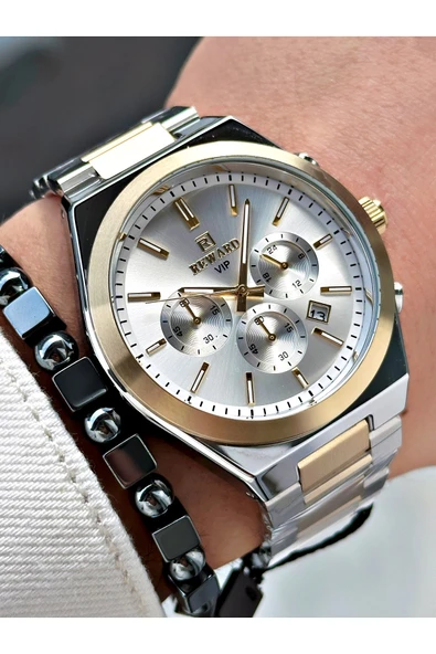 Reward Altın Gümüş Renk Fonksiyonlar Aktif Çelik Kordon Erkek Kol Saati + BİLEKLİK ürün görseli 1