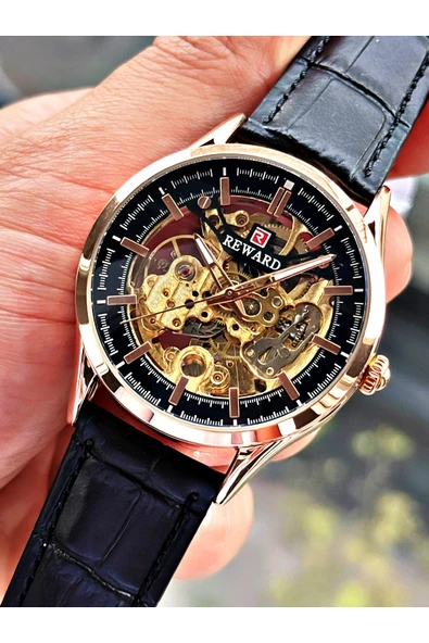 Reward Siyah Deri Kordon Otomatik Business Erkek Kol Saati + BİLEKLİK HEDİYELİ - Resim 4