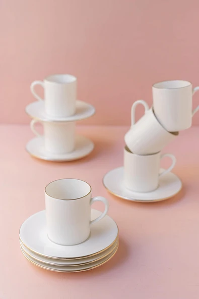 Soley | Ceyda | Gümüş Kenarlı 12 Parça 6 Kişilik Kahve Fincan Takımı - Resim 4