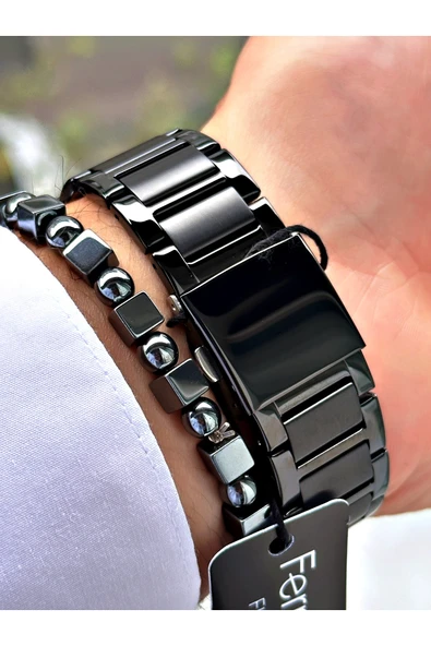 Ferrucci Siyah Renk Çelik Kordon Fonksiyonlar Aktif Erkek Kol Saati + BİLEKLİK - Resim 5