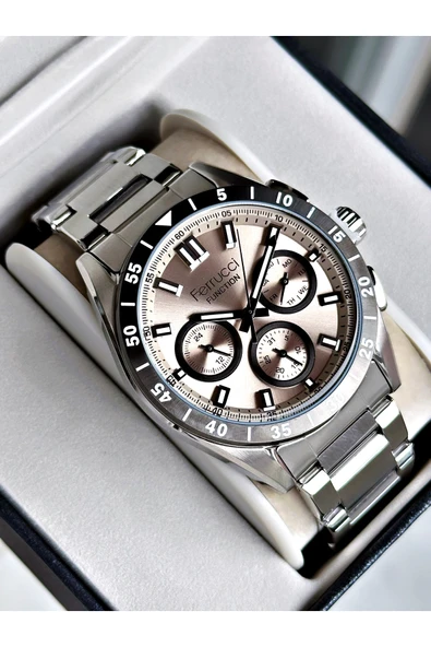 Ferrucci Gümüş Renk Fonksiyonlu Spor Çelik Kordon Erkek Kol Saati + BİLEKLİK ürün görseli 1