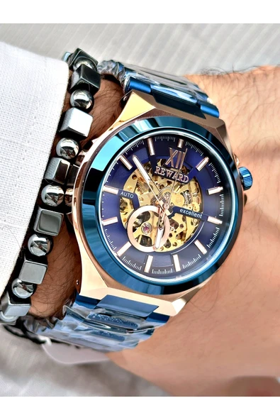 Reward Lacivert Renk Çelik Kasa kordon  Mekanizma Lüx Erkek Kol Saati + BİLEKLİK ürün görseli 1