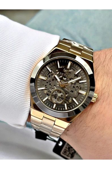 Reward Altın Renk Çelik Kordon Otomatik Business Erkek Kol Saati + Bileklik Hediyeli - Resim 5