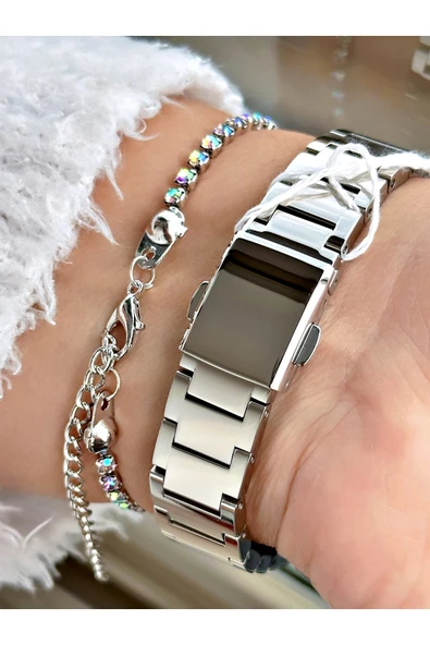 Ferrucci Gümüş Renk Taşlı Model Sade  Kadın Kol Saati + BİLEKLİK - Resim 3