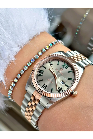 Raymond Rose Gümüş Renk Roma Rakamlı Çelik Elite Klasik Kadın Kol Saati + BİLEKLİK ürün görseli 1