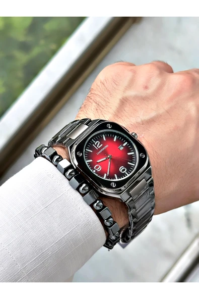 Chaperone Füme Renk Sade Klasik Kare Model Çelik Kordon Erkek Kol Saati + BİLEKLİK HEDİYELİ By REWARD - Resim 2