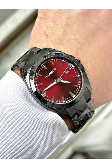 Chaperone Siyah Renk Klasik Sade Model Takvimli Erkek Kol Saati + BİLEKLİK HEDİYELİ By REWARD - Resim 2